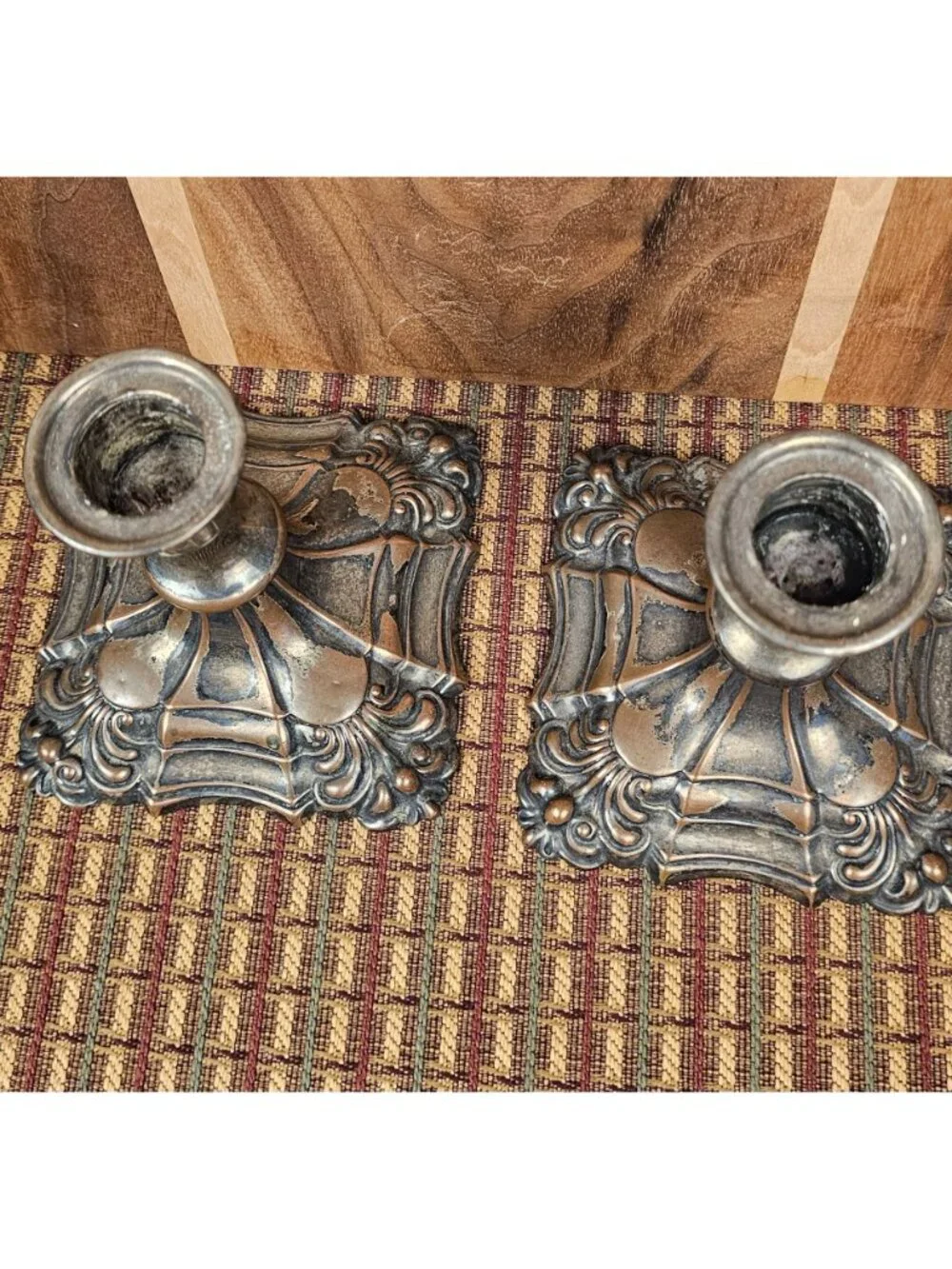 Pair Of Ornate Vintage Silver-Plated Candle Holders With Floral Design – 4.5